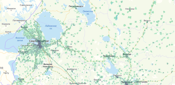 Зона покрытия МТС на карте Бронницы 
